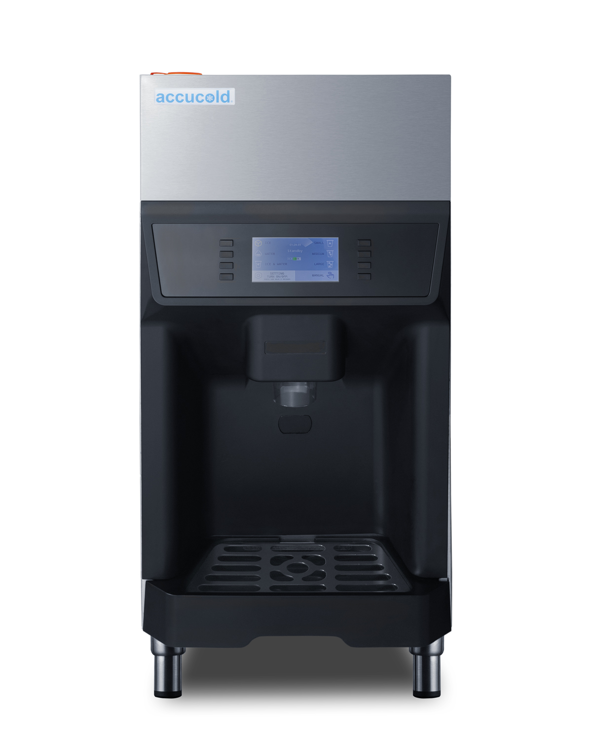 ENERGY STAR certified commercial ice + water dispenser with tiler and 220 lb. production of nugget ice; ETL-S certified to NSF-12